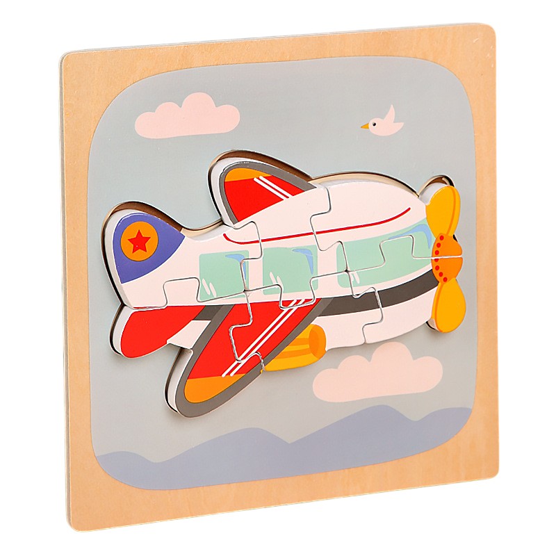 ✨TOATE PRODUSELE✨ - Puzzle Montessori din Lemn pentru Copii, , 3D, 0-3 Ani, Model Avion, Educativ, Intuitiv, Creativ, 6 Piese, 15x15x0.5 cm, Multicolor
