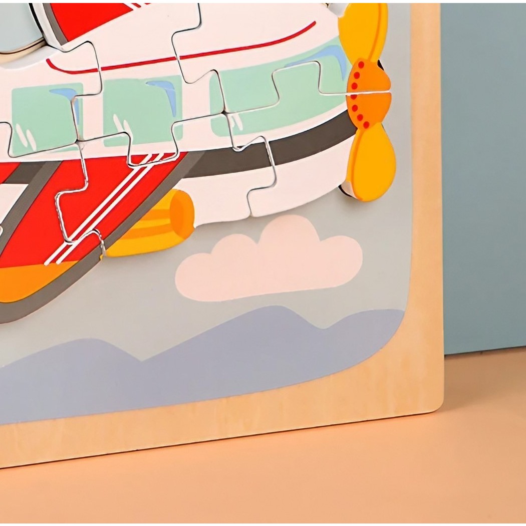 Puzzle Montessori din Lemn pentru Copii, , 3D, 0-3 Ani, Model Avion, Educativ, Intuitiv, Creativ, 6 Piese, 15x15x0.5 cm, Multicolor [4]