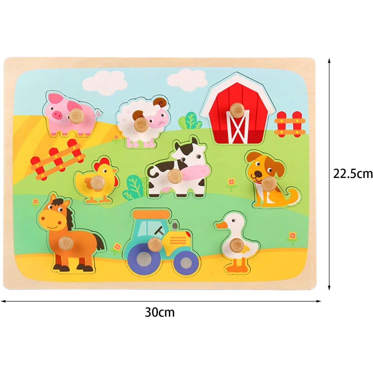 Puzzle Montessori din Lemn pentru Copii, , 3D, 0-3 Ani, Model Ferma, Educativ, Intuitiv, Creativ, 9 Piese, 30x22.5x0.8 cm, Multicolor [2]