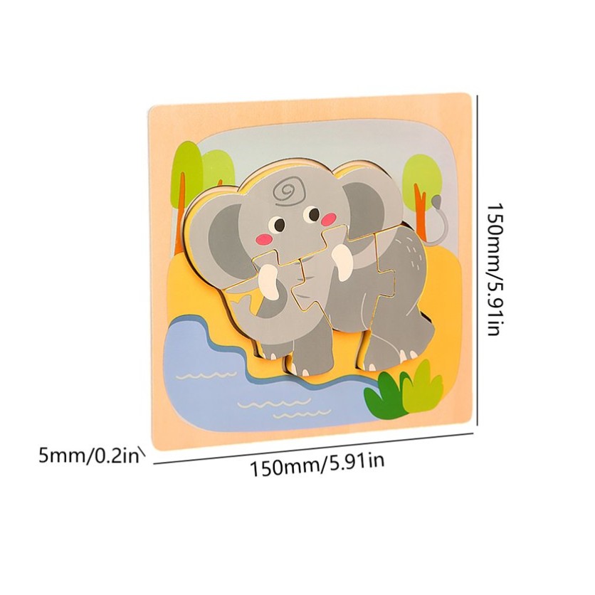 Puzzle Montessori din Lemn pentru Copii, , 3D, 0-3 Ani, Model Elefant, Educativ, Intuitiv, Creativ, 4 Piese, 15x15x0.5 cm, Multicolor [3]