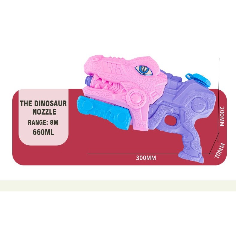 Pistol cu Apa pentru Copii, Rezervor, Pentru Piscina/Plaja, , 6ani+, Tiranozaur, 3 duze, Roz, 660ML [3]