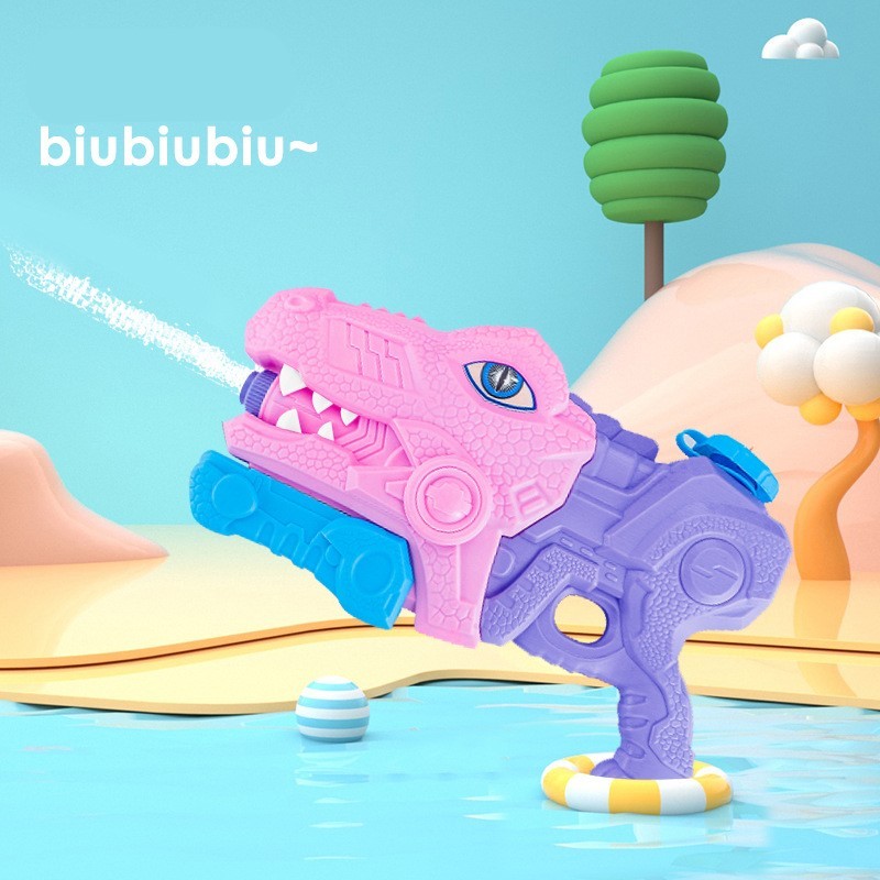 Set 2x Pistol cu Apa pentru Copii, Rezervor, Pentru Piscina/Plaja, , 6ani+, Tiranozaur, Roz + Verde,660 ML [9]