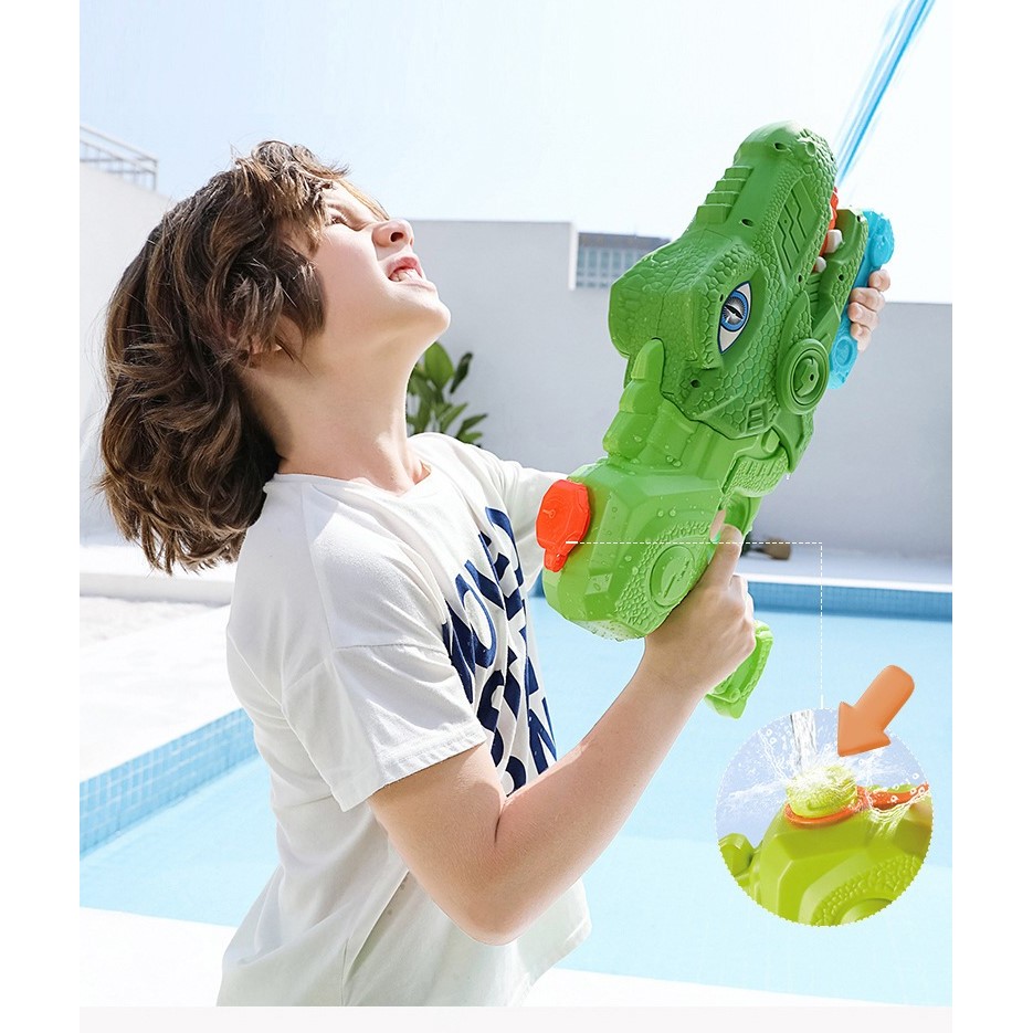 Set 2x Pistol cu Apa pentru Copii, Rezervor, Pentru Piscina/Plaja, , 6ani+, Tiranozaur, Roz + Verde,660 ML [7]