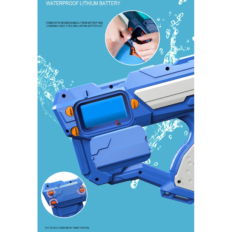 Pistol cu Apa pentru Copii, Rezervor 600ml, , 14ani+, cu baterie 1500mAh, Electric Burst, Albastru/Verde, 800ML [6]