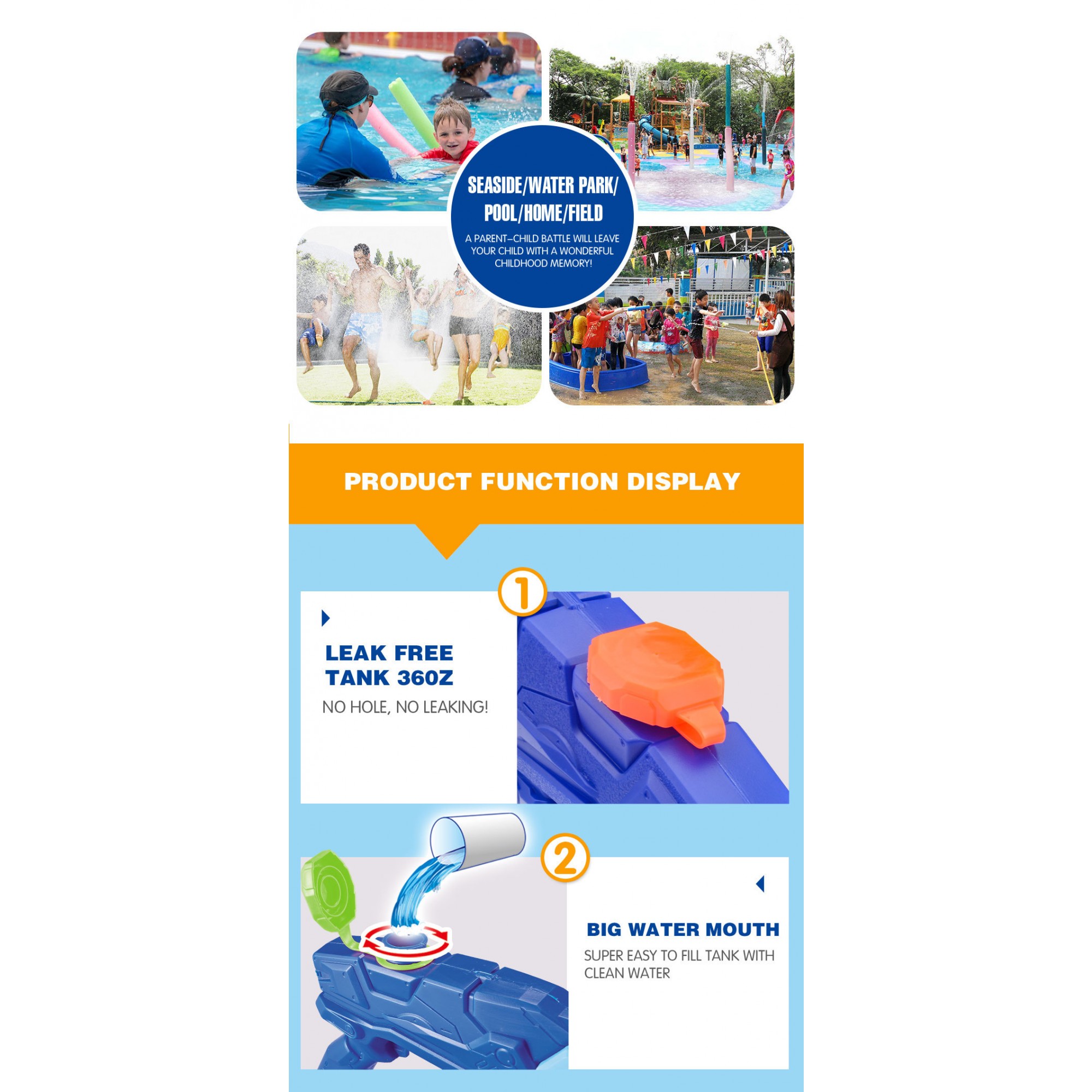 Pistol cu Apa pentru Copii, Rezervor, Pentru Piscina/Plaja, , 6ani+, Albastru, 300ML [2]