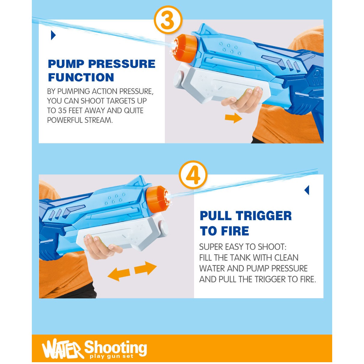 Pistol cu Apa pentru Copii, Rezervor, Pentru Piscina/Plaja, , 6ani+, Albastru, 300ML [3]