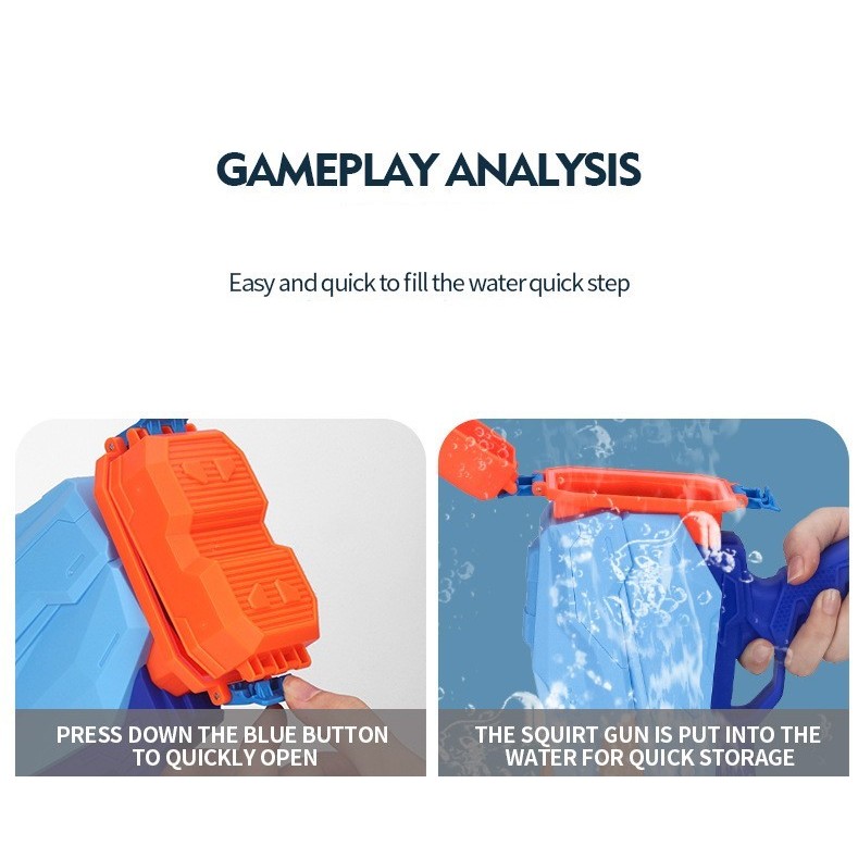 Pistol cu Apa pentru Copii, Rezervor, Pentru Piscina/Plaja, , 6ani+, Quick Fill, Albastru, 600ML [3]