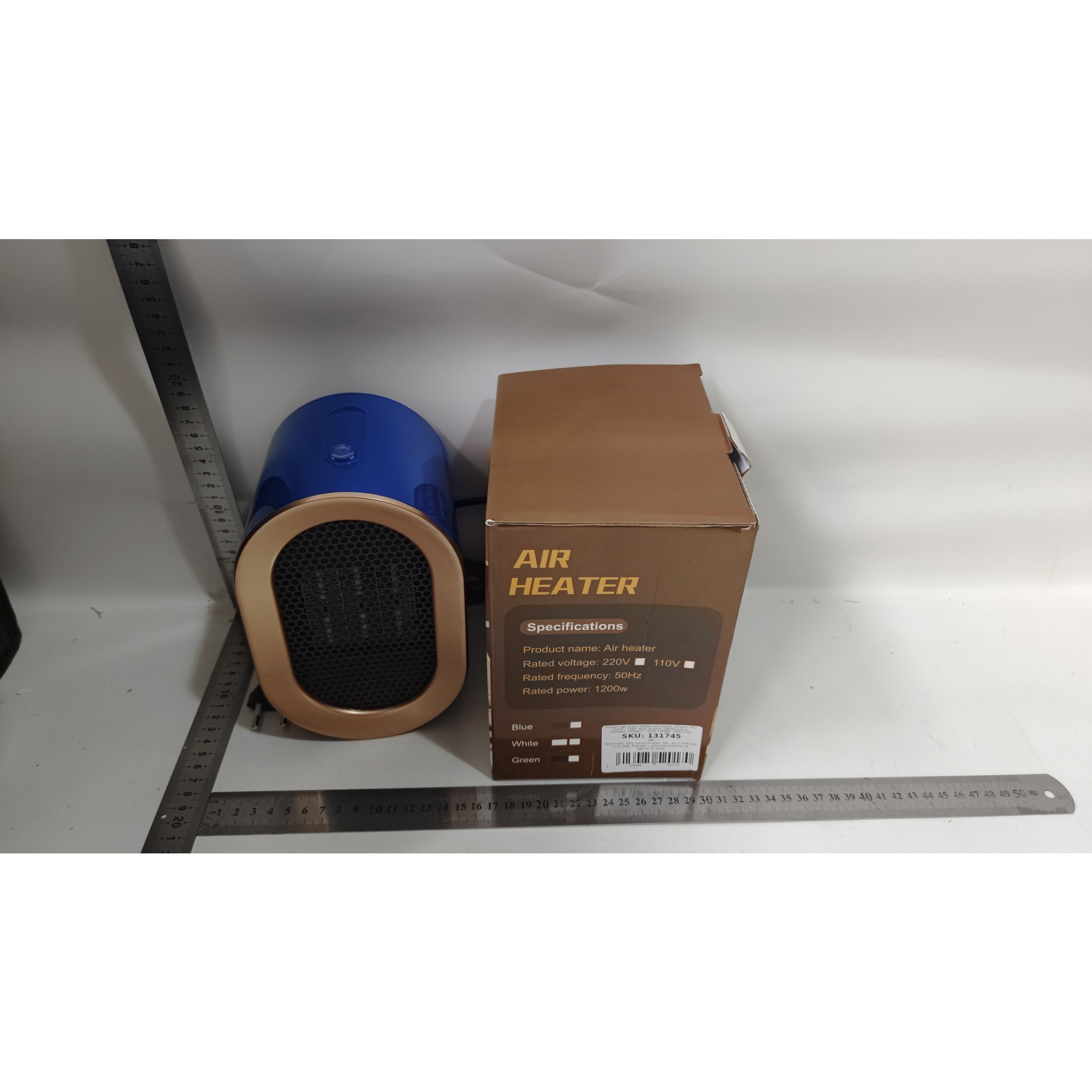 Radiator mini Incalzitor, , Element de Incalzire PTC, Putere 1200 W, Radiator cu termostat reglabil, 19.5 x 12.5 x 12.5 cm, 800 g, Albastru [3]