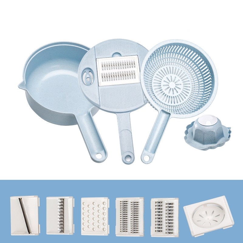 Ustensile pentru Bucătărie - Razatoare multifunctionala pentru legume, fructe, branzeturi, 10 piese, 27.6x8 cm, albastru