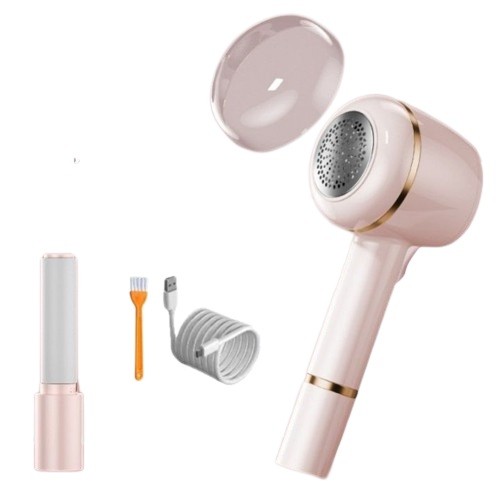 Electronice - Aparat Pentru Curatat Scame, Par Si Praf, , Pentru Diferite Tipuri De Material, Cu Lame Din Otel Inoxidabil, Incarcare Prin USB Type-C, Cu Perie De Curatare, Cablu USB Si Stick Cu Lipici Incluse, Roz, 220 x 86 mm