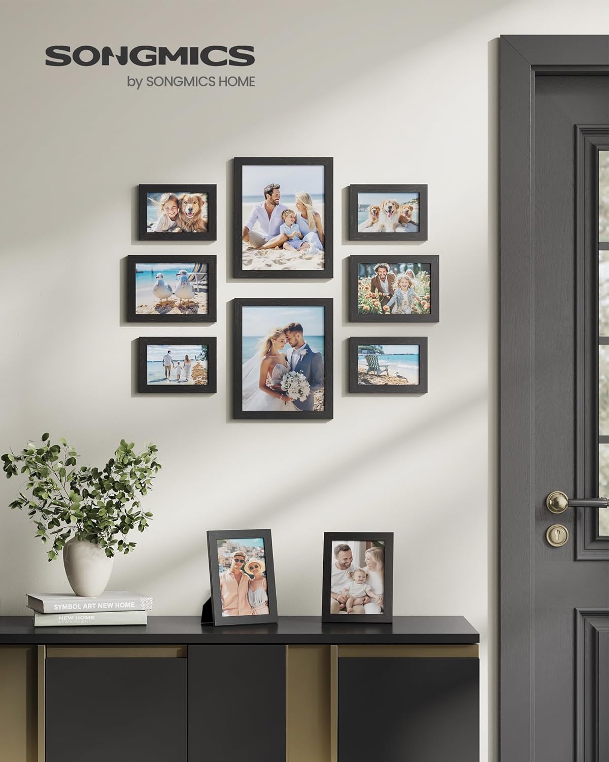 SONGMICS set rame foto 10 buc, 28x24 / 21x16 / 18x13 cm, negru, montaj perete sau birou, MDF si plastic [7]