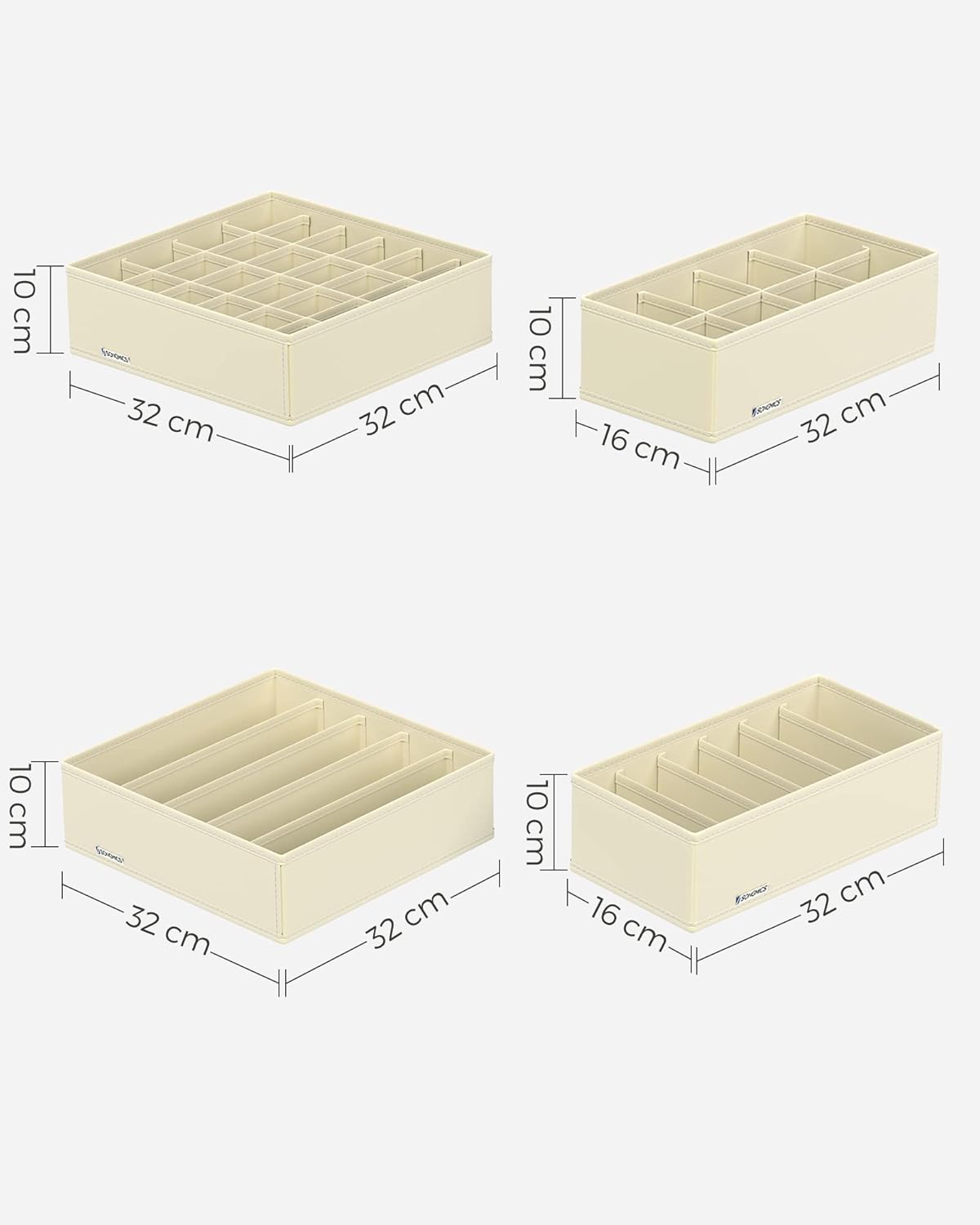 SONGMICS Organizator lenjerie set 8 cutii pliabile din material textil, pentru sertare si dulap, bej [2]