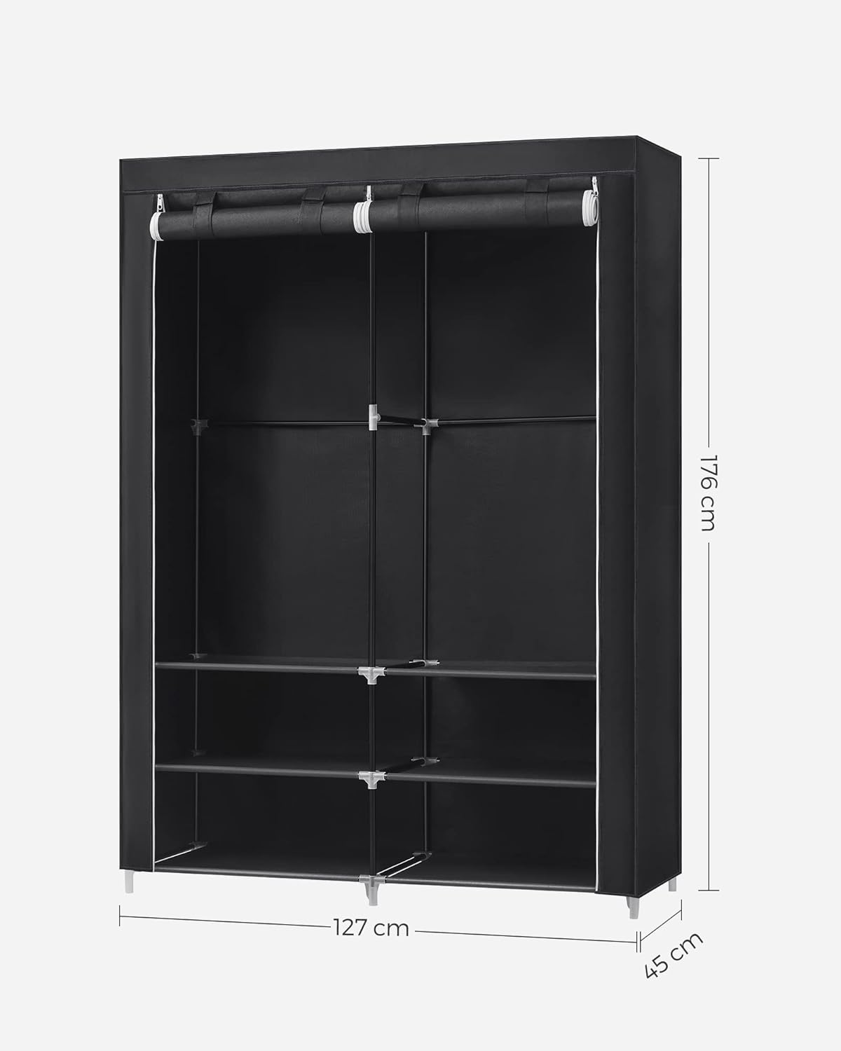 SONGMICS Dulap textil garderoba, 2 compartimente haine cu rafturi, cadru metalic, 127x45x176 cm, negru [3]