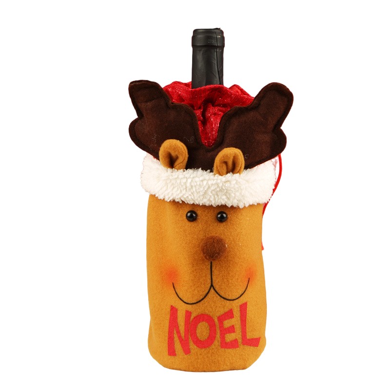 ✨TOATE PRODUSELE✨ - Saculet de Craciun pentru Sticla de Bautura, , Model Ren Accesorizat, Tematica Petrecere de Craciun, Marime Universala, 13x28 cm, Maro