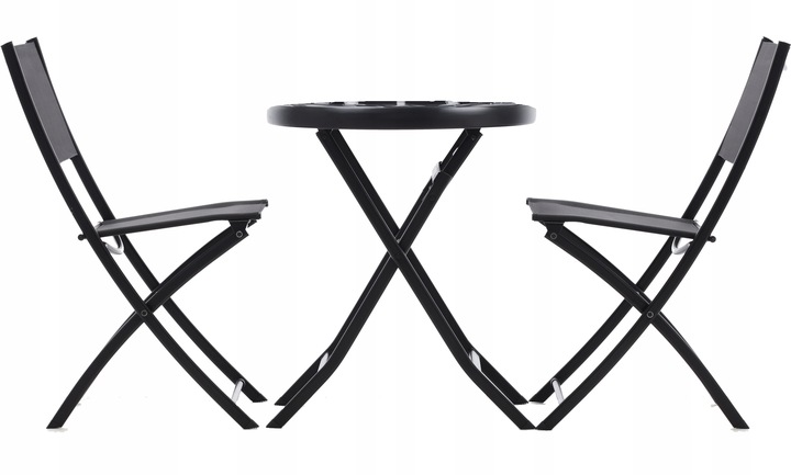 Set mobilier balcon pliabil cu masa sticla si 2 scaune, structura metalica, 60x70 cm, negru [3]