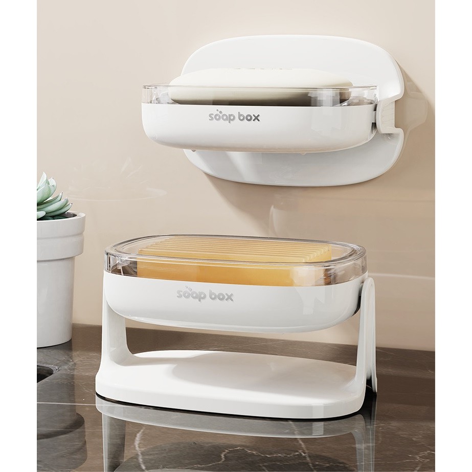 Savoniera cu Suport 2 in 1, , Pentru Perete sau Blat, PET, Scurgere Optima, Alb [2]