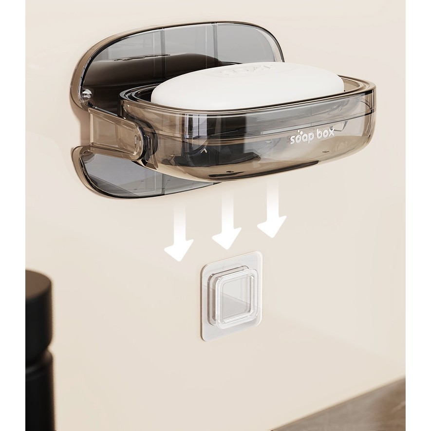 Savoniera cu Suport 2 in 1, , Pentru Perete sau Blat, PET, Scurgere Optima, GriTransparent [2]