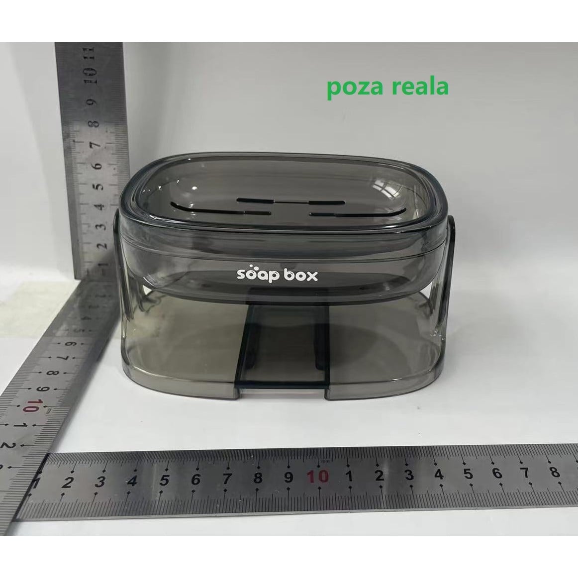 Savoniera cu Suport 2 in 1, , Pentru Perete sau Blat, PET, Scurgere Optima, GriTransparent [1]