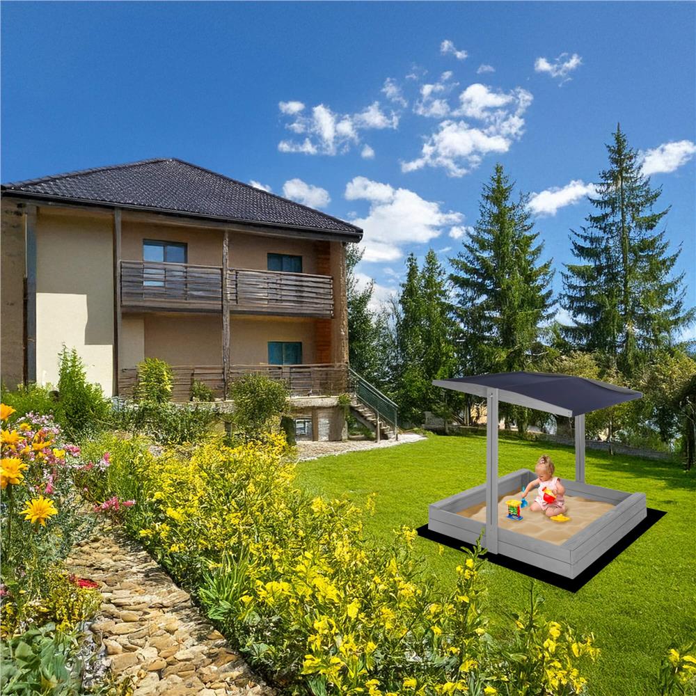 Lada nisip din lemn cu acoperis reglabil si capac, pliabila, 120x120x120 cm, gri [21]