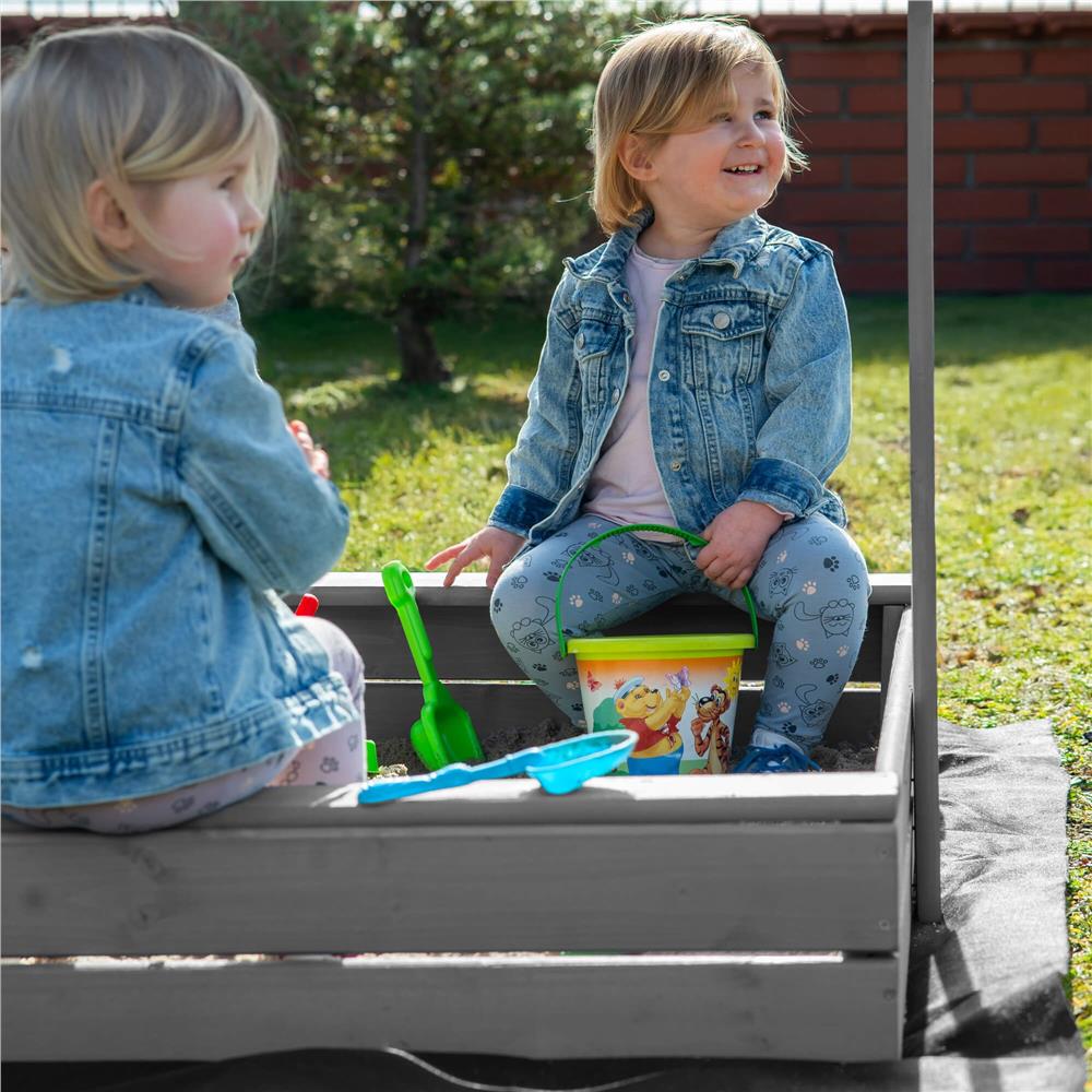 Lada nisip din lemn cu acoperis reglabil si capac, pliabila, 120x120x120 cm, gri [25]