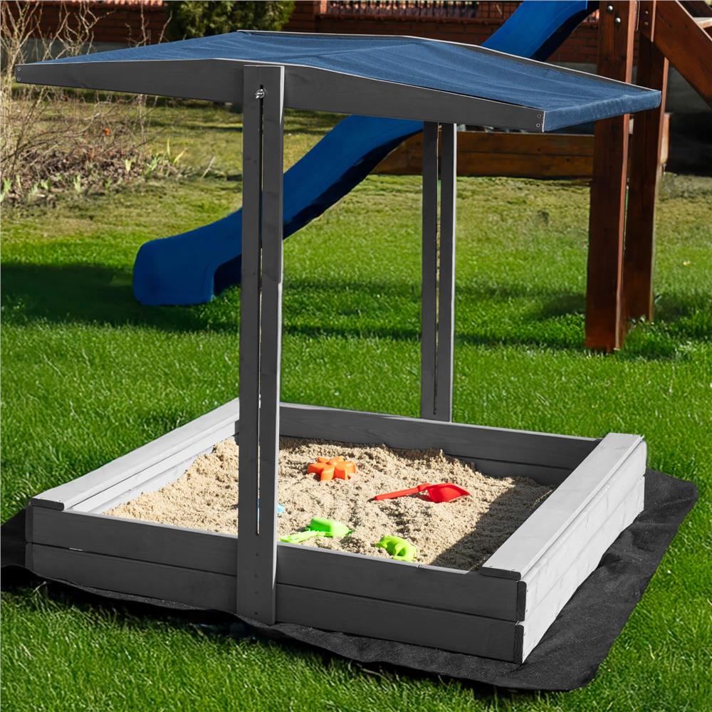 Lada nisip din lemn cu acoperis reglabil si capac, pliabila, 120x120x120 cm, gri [31]