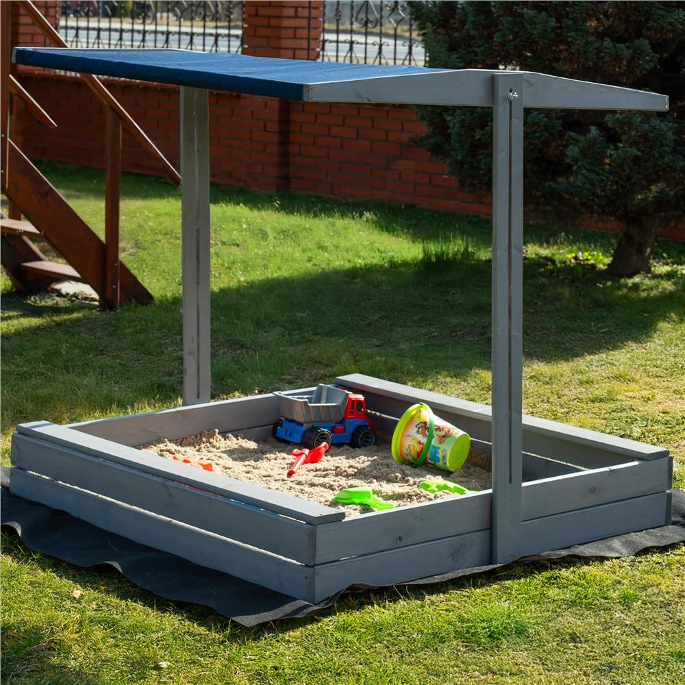 Lada nisip din lemn cu acoperis reglabil si capac, pliabila, 120x120x120 cm, gri [35]