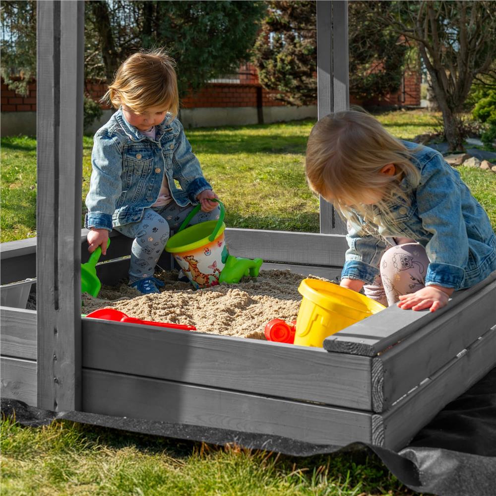 Lada nisip din lemn cu acoperis reglabil si capac, pliabila, 120x120x120 cm, gri [39]