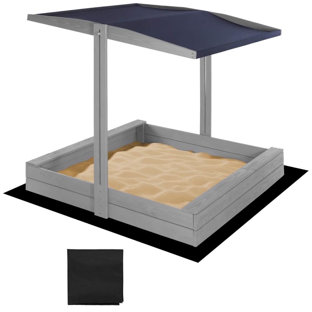 Lada nisip din lemn cu acoperis reglabil si capac, pliabila, 120x120x120 cm, gri [42]