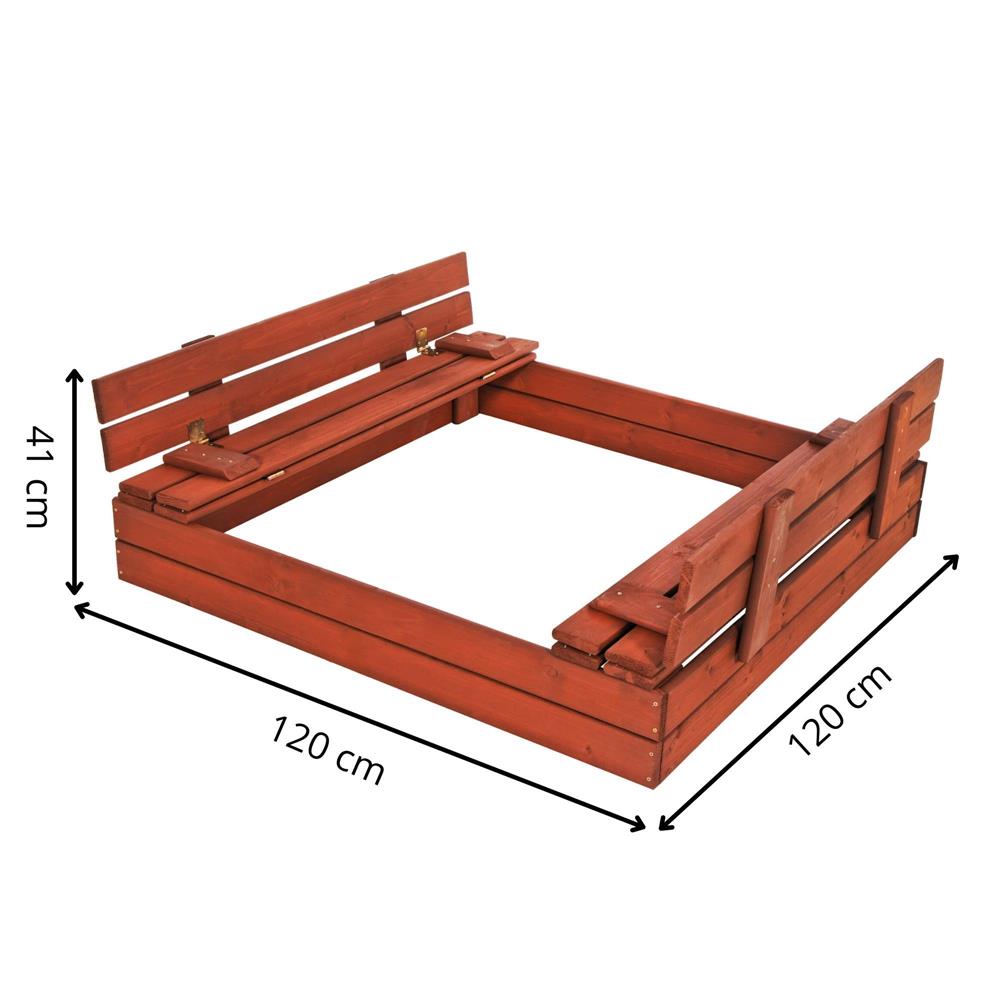 Lada nisip din lemn pliabila cu capac si bancute, 120x120x41 cm, maro [23]