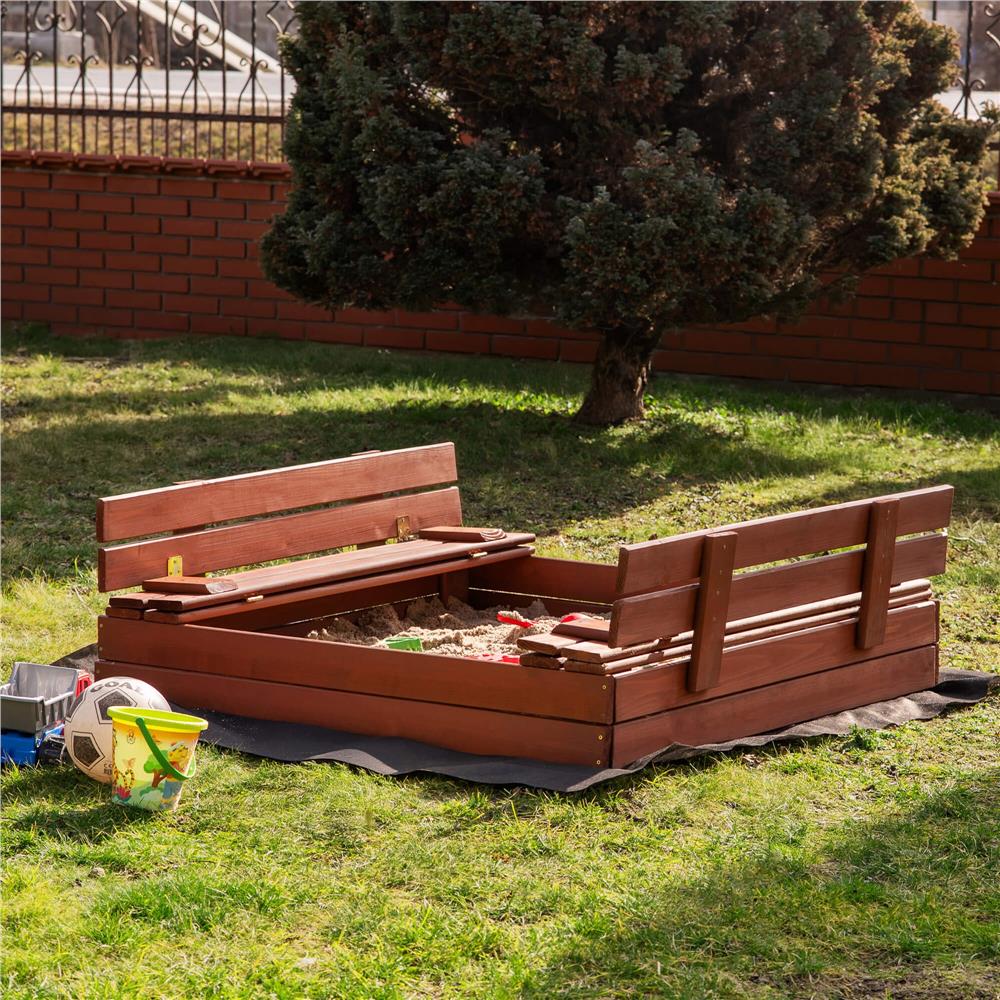 Lada nisip din lemn pliabila cu capac si bancute, 120x120x41 cm, maro [26]