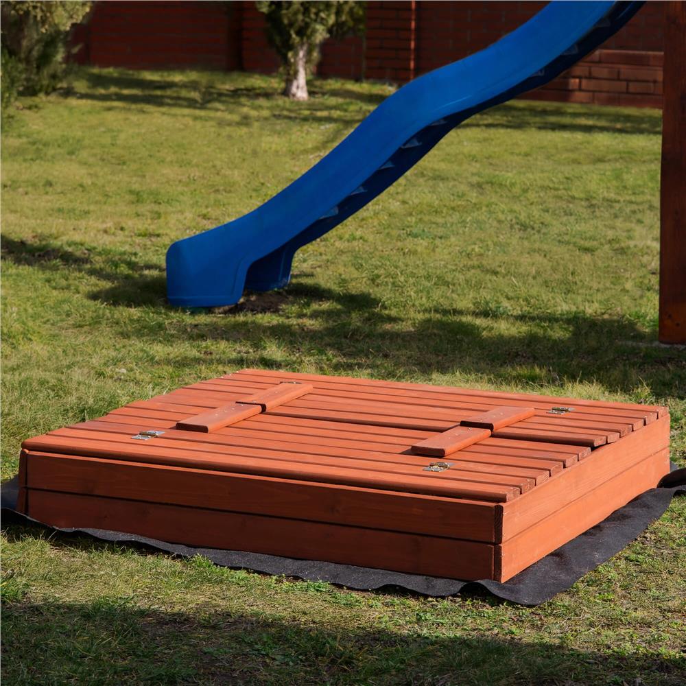 Lada nisip din lemn pliabila cu capac si bancute, 120x120x41 cm, maro [33]