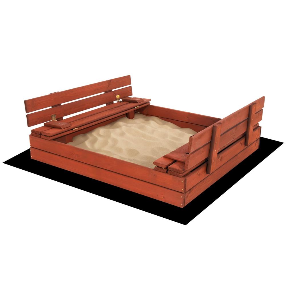 Lada nisip din lemn pliabila cu capac si bancute, 120x120x41 cm, maro [9]