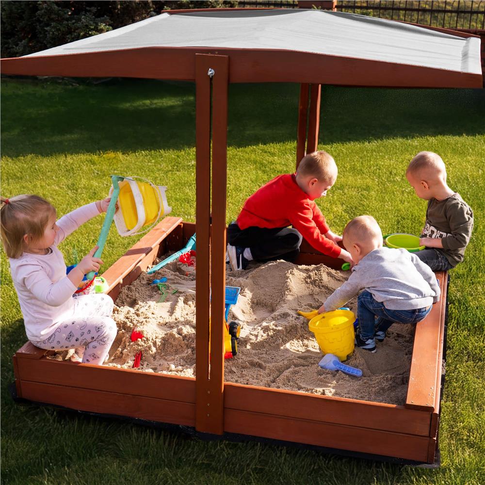 Lada nisip din lemn cu acoperis reglabil, 140x140x121 cm, maro [16]