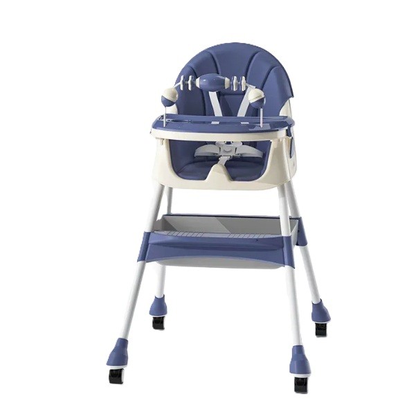 ✨TOATE PRODUSELE✨ - Scaun de Masa 2in1, , pentru Copii de la 6 luni - 5 Ani, Inaltime Reglabila, Centura in 5 Puncte, Tava de Masa, Roti cu Frana, Cos Depozitare, Jucarie Inclusa, 94 x 78 x 60 cm, Albastru/Alb