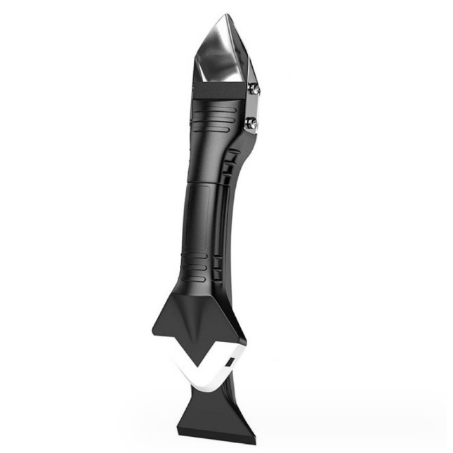 Articole pentru Gradina si Bricolaj - Set Racleta pentru Indepartare Adeziv, Racleta pentru Silicon si Lipici, 5 Capete din silicon, Dimensiune Inchisa 18.8 x 4 x 2.8 cm, Metal, Negru