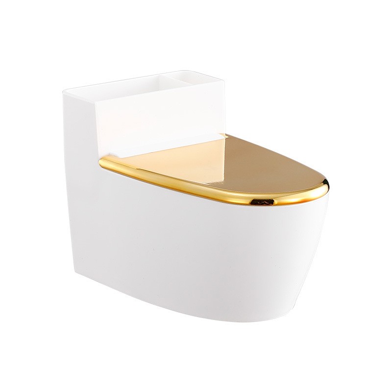 Articole pentru baie - Scrumiera creativa , Forma de Toaleta, Capac Auriu, Material ABS si Otel Inoxidabil, 12.5 x 9.8 x 8.4 cm, Fixare prin Lipire sau De Sine Statator, pentru Baie, Camera, Bucatarie, Balcon, Auriu