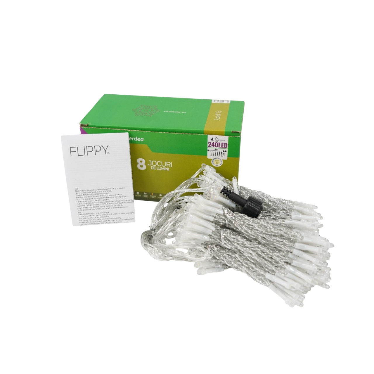 Sectiune Instalatie de Craciun Tip Perdea, 8 jocuri de lumini, 2m x2 m, 240 LED-uri, Interconectabila, Fir Transparent, Alb-cald [2]