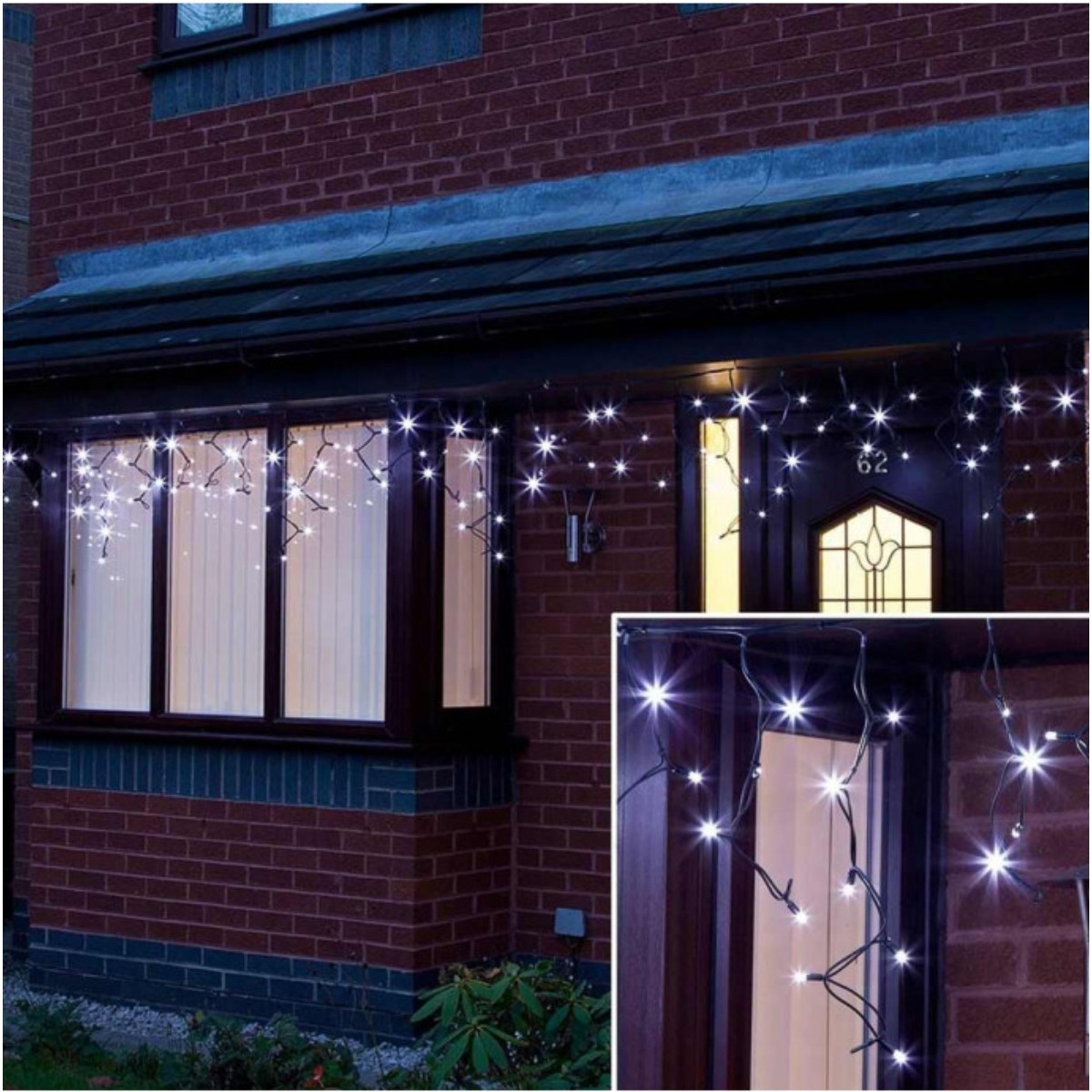 Accesorii si componente - Sectiune Instalatie de Craciun, ®, Tip Turturi, 5 m, 120 LED-uri, cu Flash, Fir Negru, Lumina Alb Rece, IP65, Interconectabila