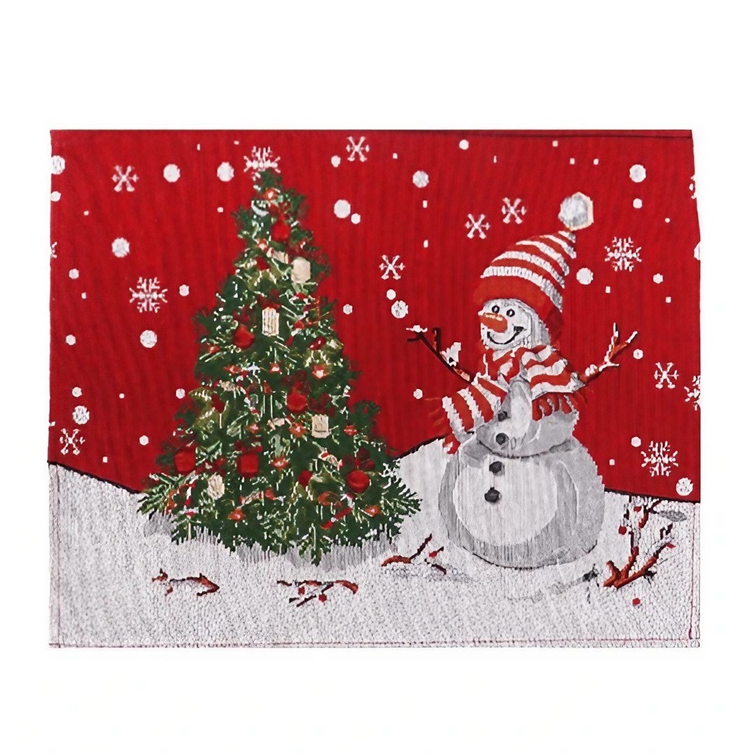 ✨TOATE PRODUSELE✨ - Servet de Masa, , Model Om de Zapada si Bradul de Craciun, Tematica Craciun, Prosop pentru Masa, Bumbac si Fibre Sintetice, 43x33 cm, Rosu