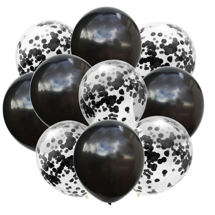 ✨TOATE PRODUSELE✨ - Set 10 Baloane din Latex, , Model Party Confetti, 5 x Confetti, 5 x Negru, 25 cm, 2.2g