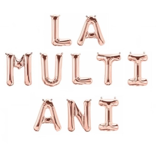 Set 10 Baloane din Folie Metalizata, , Figurine Litere, Model La multi ani, Tema Aniversare, 40 cm, Ambalaj Individual, Pai Inclus, Umflare cu Aer sau Heliu, Bej [1]