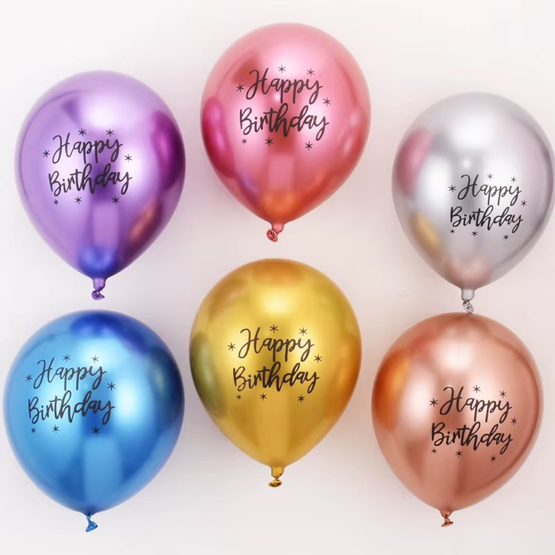✨TOATE PRODUSELE✨ - Baloane din Latex Metal Cromat, , set din 10 Baloane, Cu Decoratiuni Printate HAPPY BIRTHDAY, Pentru Petrecere Auriu Argintiu Albastru Rosu Mov, Set Multicolor