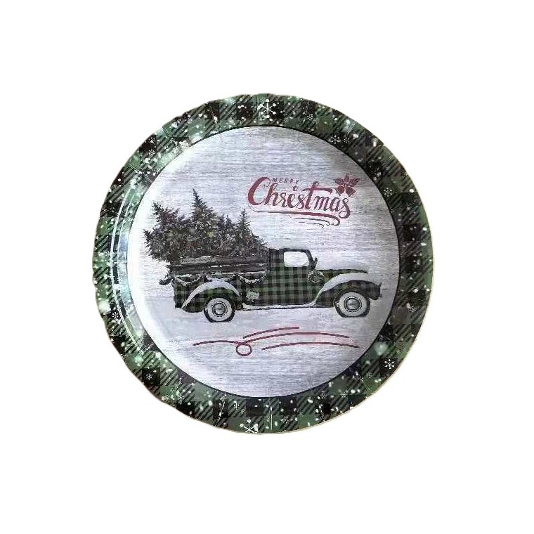 ✨TOATE PRODUSELE✨ - Set 10 Farfurii Unica Folosinta, , 23 cm, Model Masina de Craciun, Multicolor