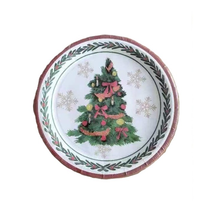 ✨TOATE PRODUSELE✨ - Set 10 Farfurii Unica Folosinta, , 23 cm, Model Brad de Craciun, Multicolor