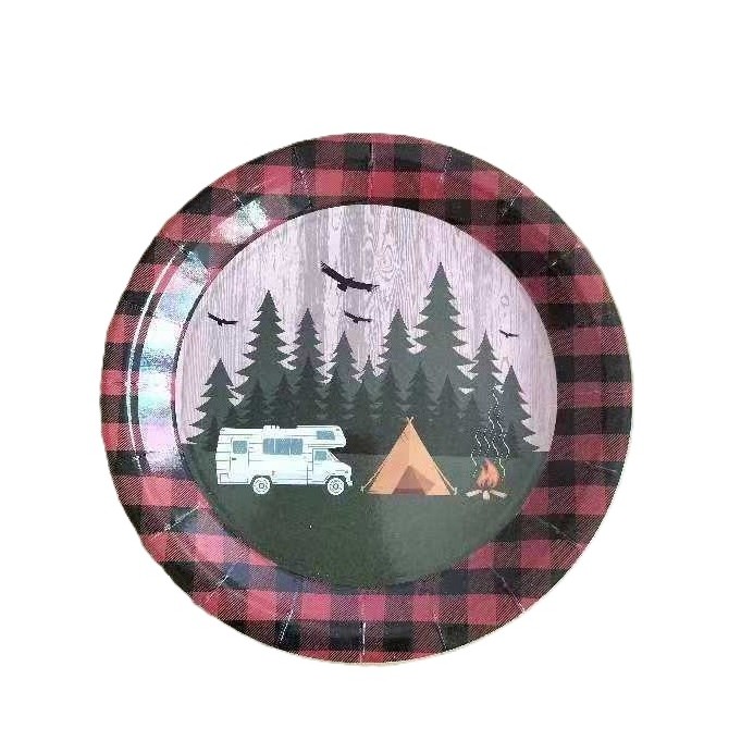 ✨TOATE PRODUSELE✨ - Set 10 Farfurii Unica Folosinta, , 23 cm, Model Camping, Multicolor