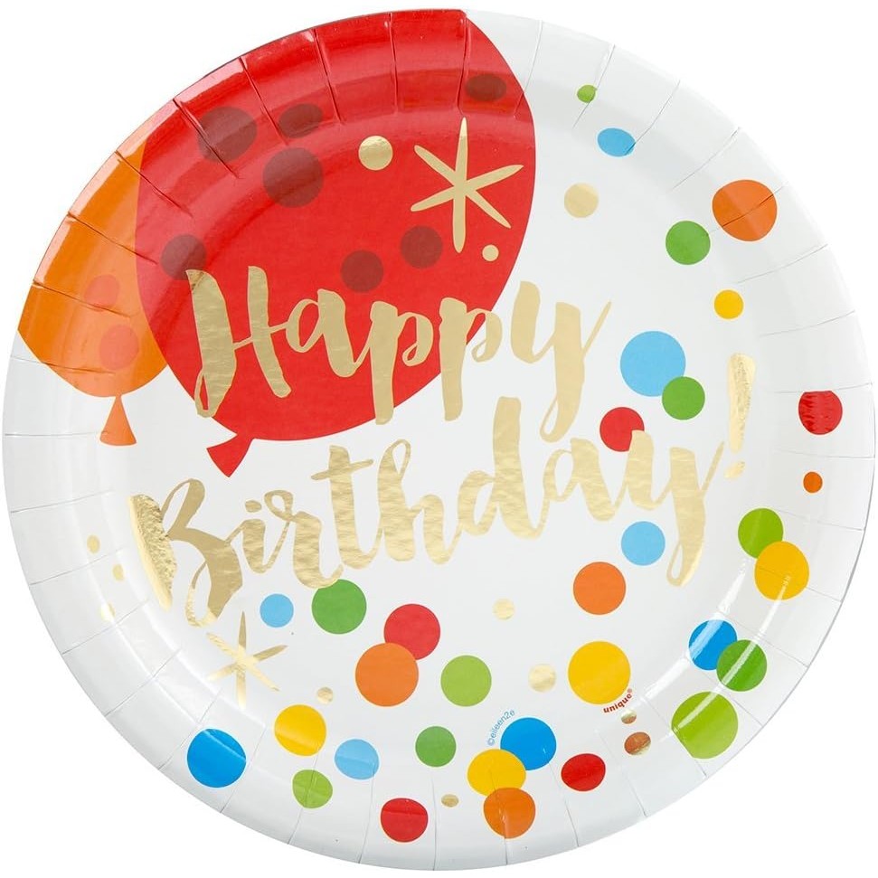 ✨TOATE PRODUSELE✨ - Set 10 Farfurii Unica Folosinta, , Imprimeu Happy Birthday Buline, din Carton, Diametru 18 cm, Multicolor