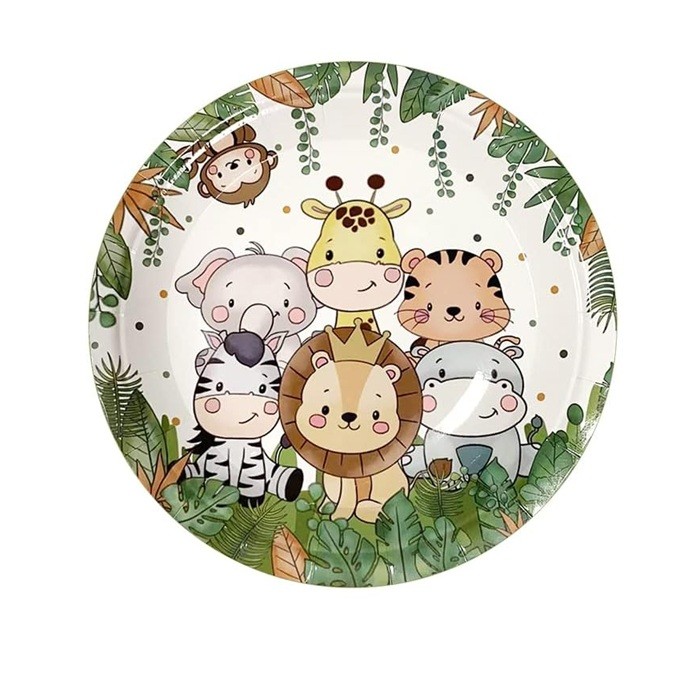 ✨TOATE PRODUSELE✨ - Set 10 Farfurii Unica Folosinta, , Imprimeu Jungle, din Carton, 22 cm, Verde