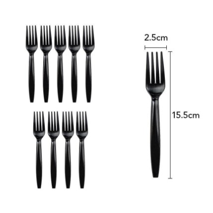 ✨TOATE PRODUSELE✨ - Set 10 Furculite de Unica Folosinta, , Plastic, 15.5x2.5 cm, negru