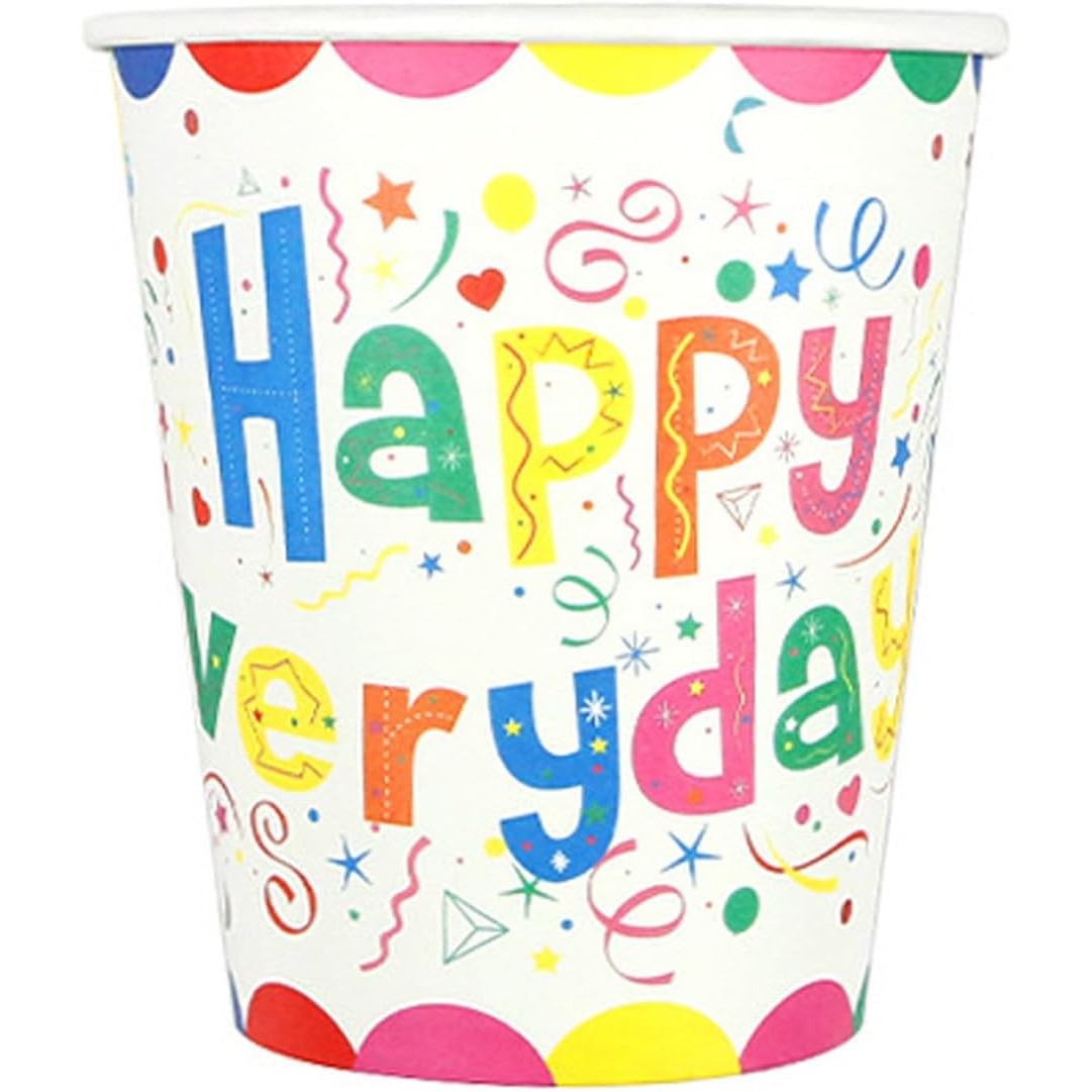 ✨TOATE PRODUSELE✨ - Set 10 Pahare de Carton, , Model Happy Everyday, 13 x 7 x 5 cm, Multicolor