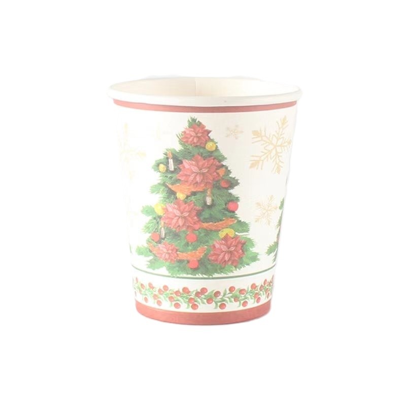 ✨TOATE PRODUSELE✨ - Set 10 Pahare, , Imprimeu Brad de Craciun, din Carton, 250 - 300 ml, 7.5 x 8.4 x 5.3 cm, Multicolor